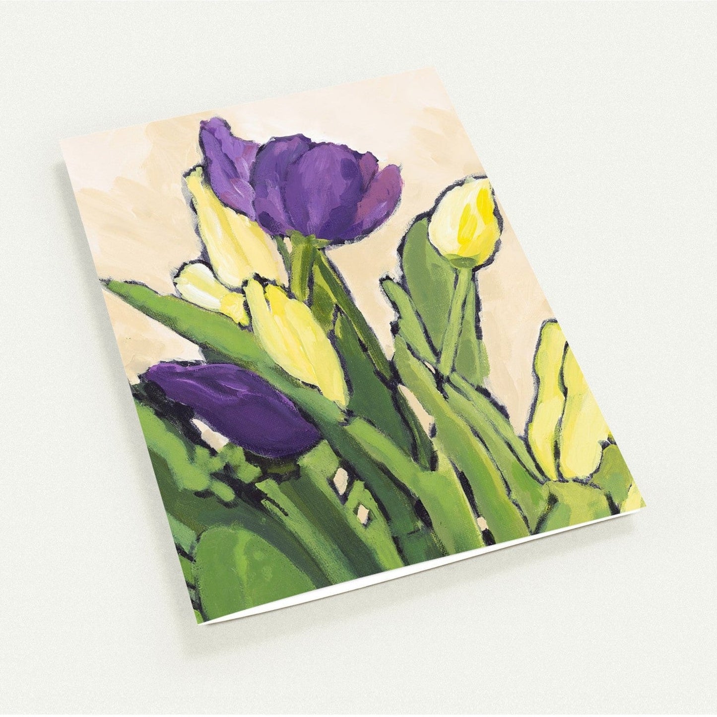 Purple & Yellow Tulips — Fine Art Note Cards with Purple and Yellow Floral Acrylic Print Design, Blank Inside, Pack of 10 with Envelopes #NCNA-1061