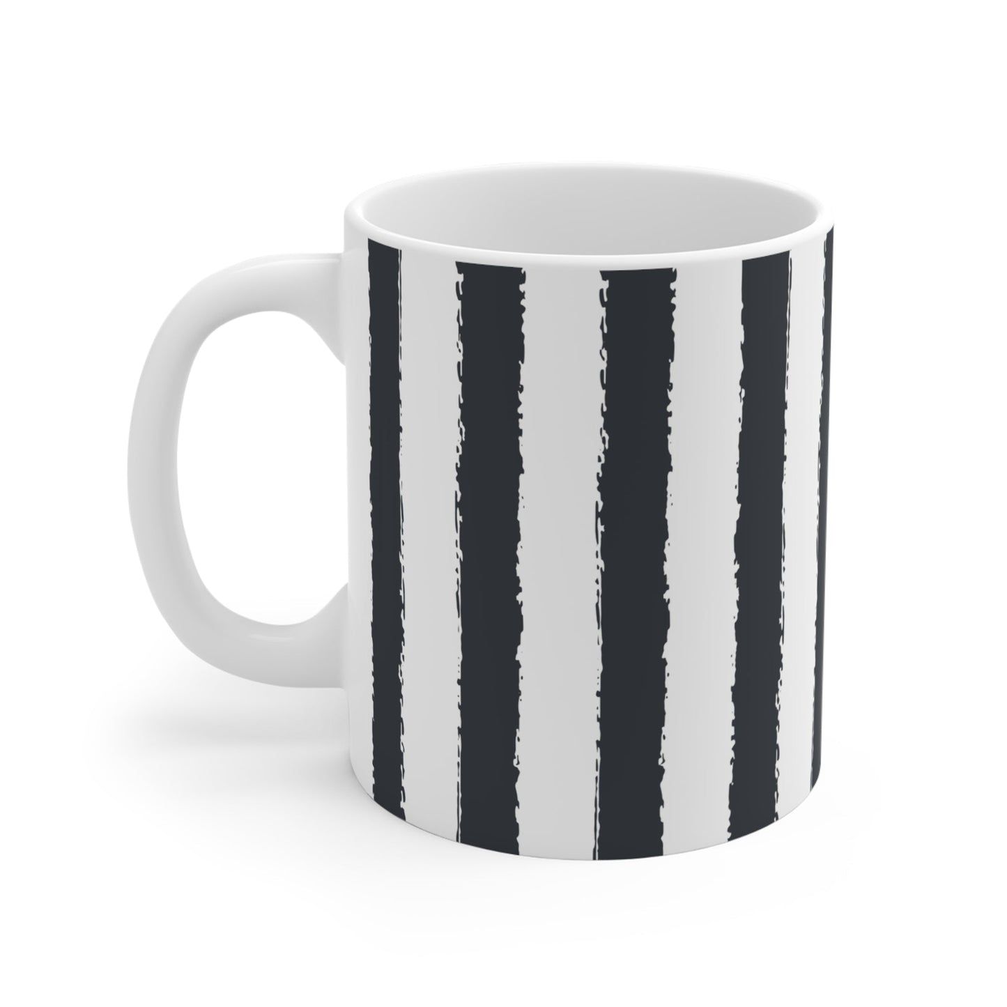 White Ceramic Mug with Classic Vertical Brush Stroke Print in Dark Grey #CACM-1201-251
