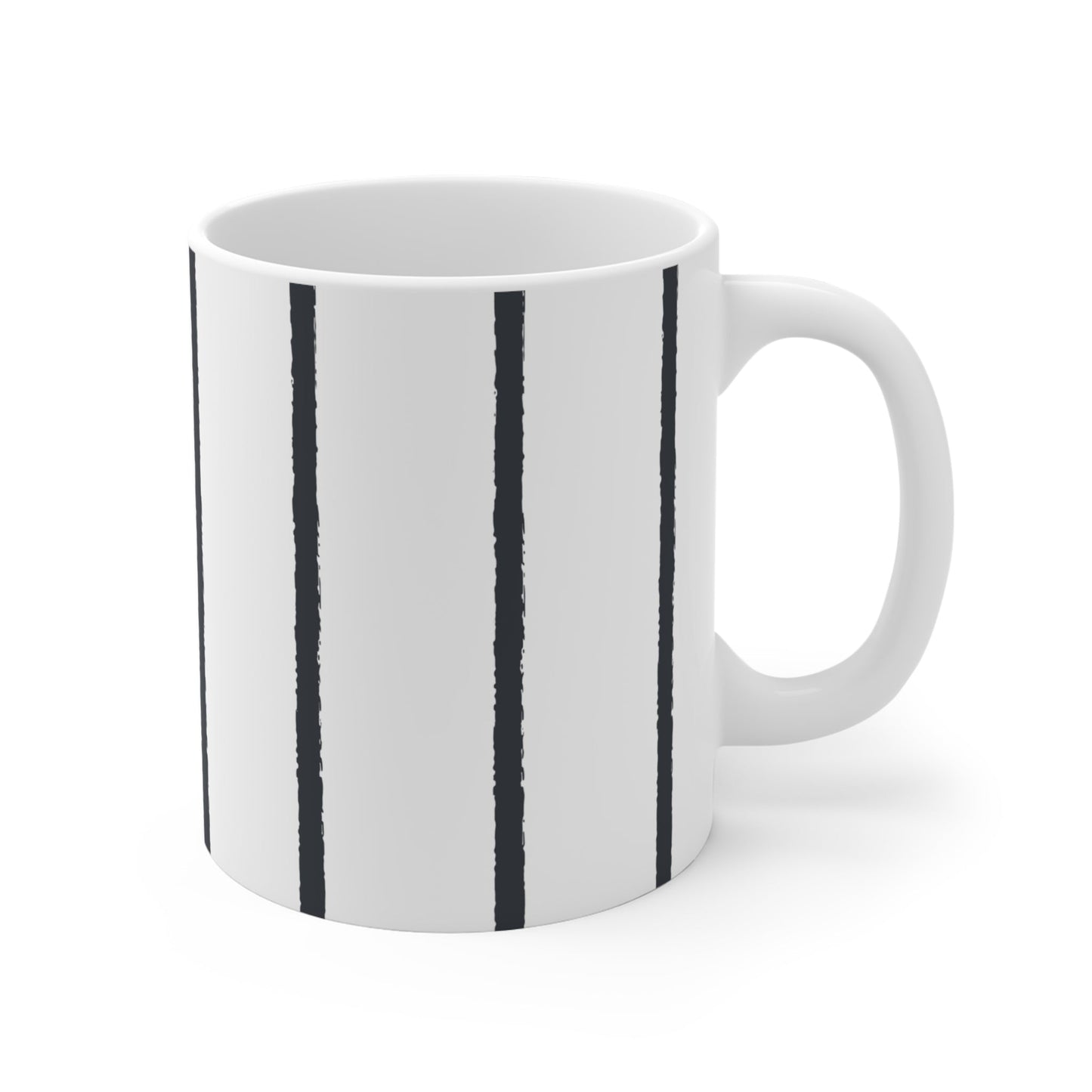 White Ceramic Latte Mug with Minimalist Vertical Brush Stroke Print in Grey #CALM-1201-100-301