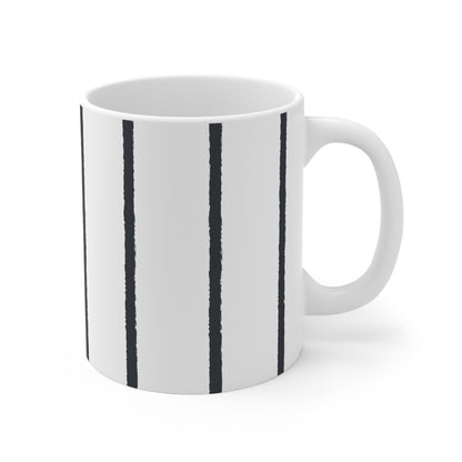 White Ceramic Latte Mug with Minimalist Vertical Brush Stroke Print in Grey #CALM-1201-100-301