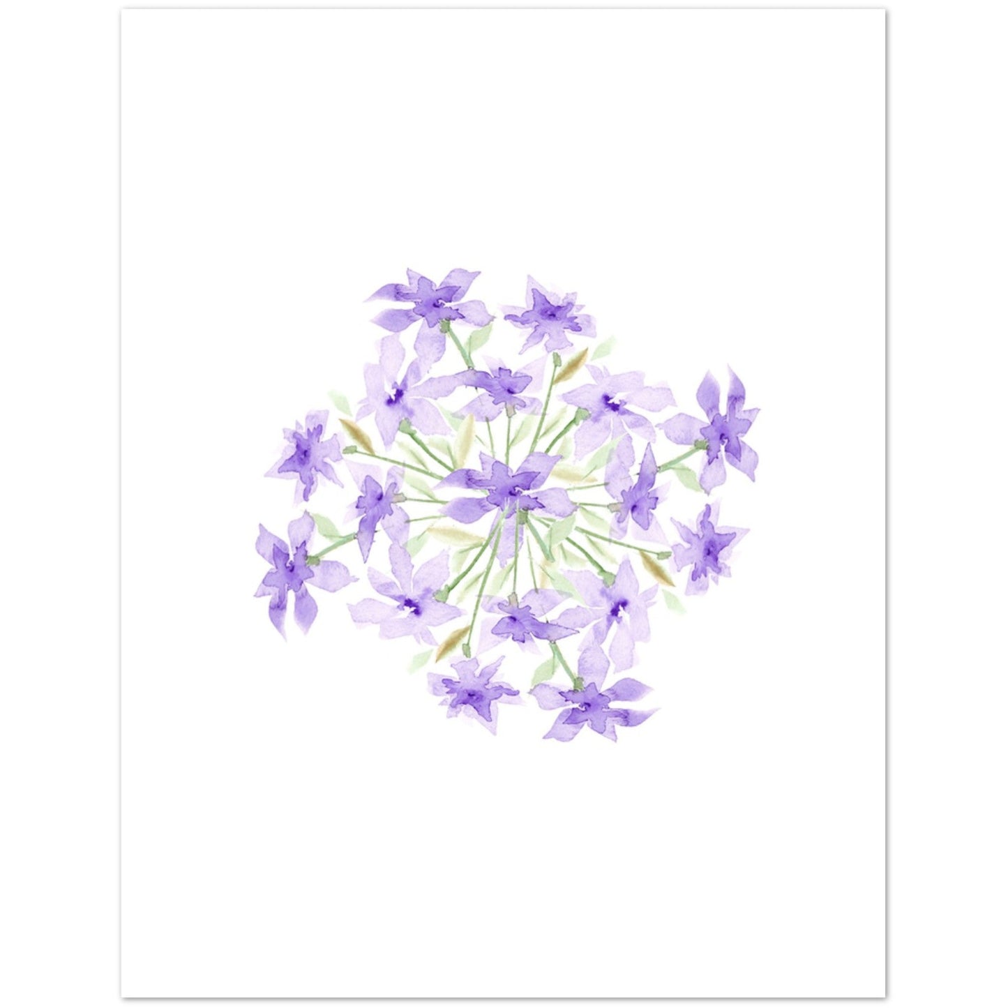 Soft Purple Bloom — Fine Art Watercolor Note Cards with Soft Purple Circular Mandala Design, Blank Inside, Pack of 10 with Envelopes #NCNA-1322