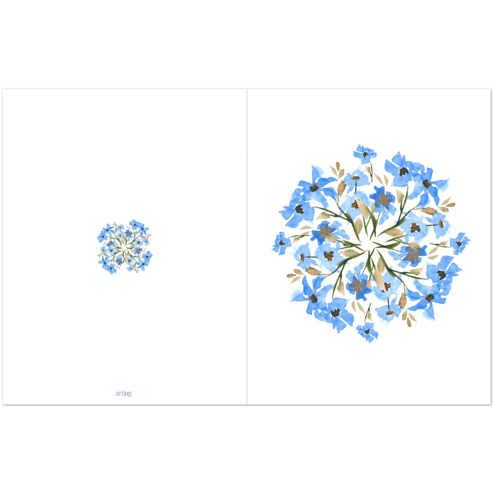 Cornflower Bloom — Fine Art Watercolor Note Cards with Blue Circular Mandala Design, Blank Inside, Pack of 10 with Envelopes #NCNA-1402