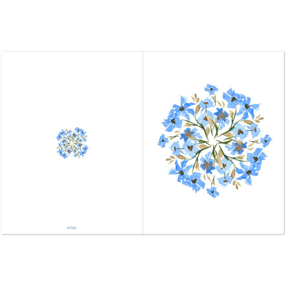 Cornflower Bloom — Fine Art Watercolor Note Cards with Blue Circular Mandala Design, Blank Inside, Pack of 10 with Envelopes #NCNA-1402