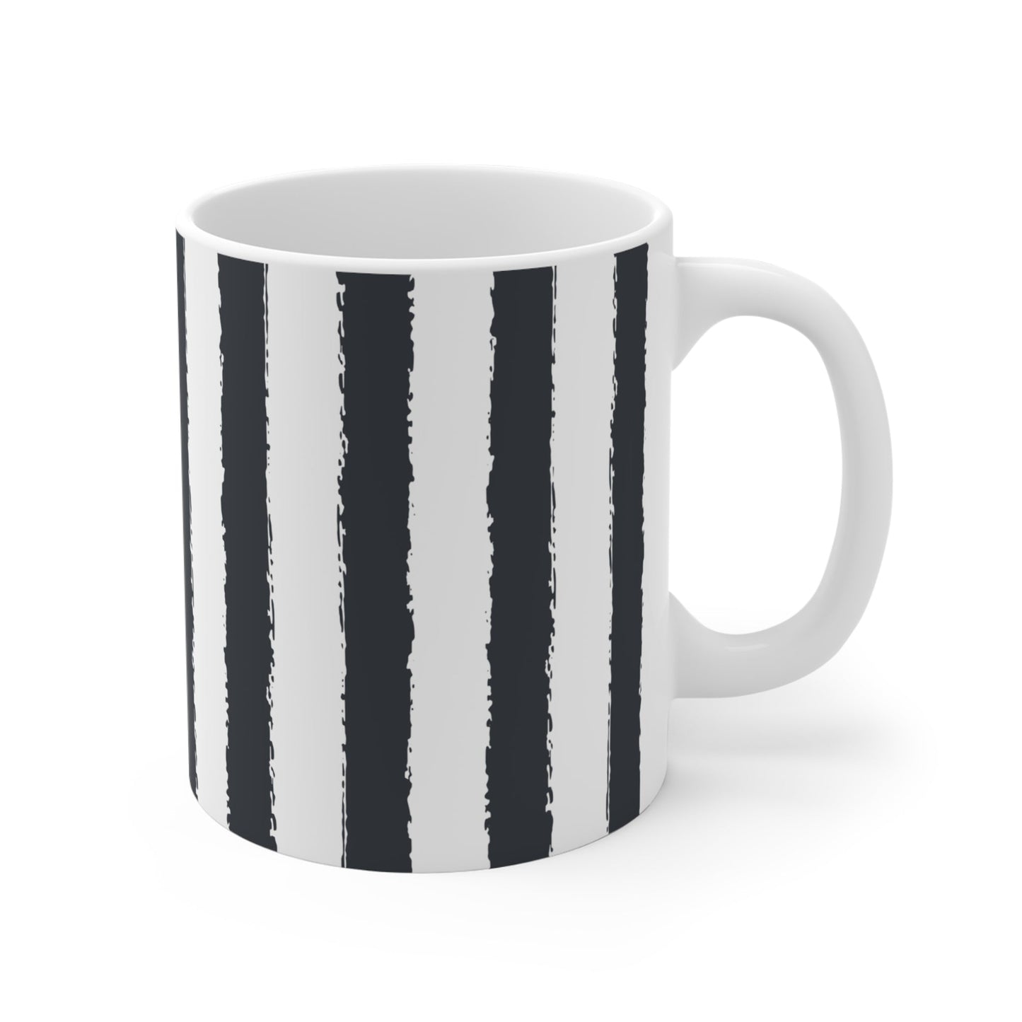White Ceramic Latte Mug with Classic Vertical Brush Stroke Print in Grey #CALM-1201-100-251