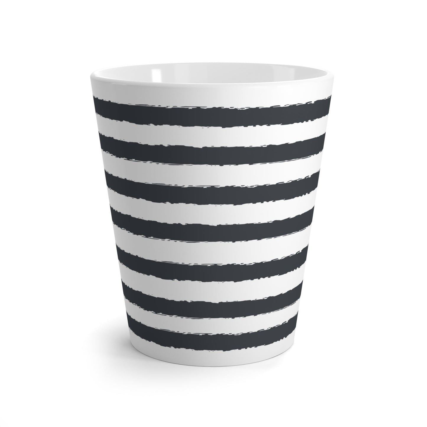 White Ceramic Latte Mug with Fine Horizontal Brush Stroke Print in Dark Grey #CALM-1201-100-231