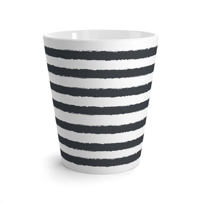 White Ceramic Latte Mug with Fine Horizontal Brush Stroke Print in Dark Grey #CALM-1201-100-231