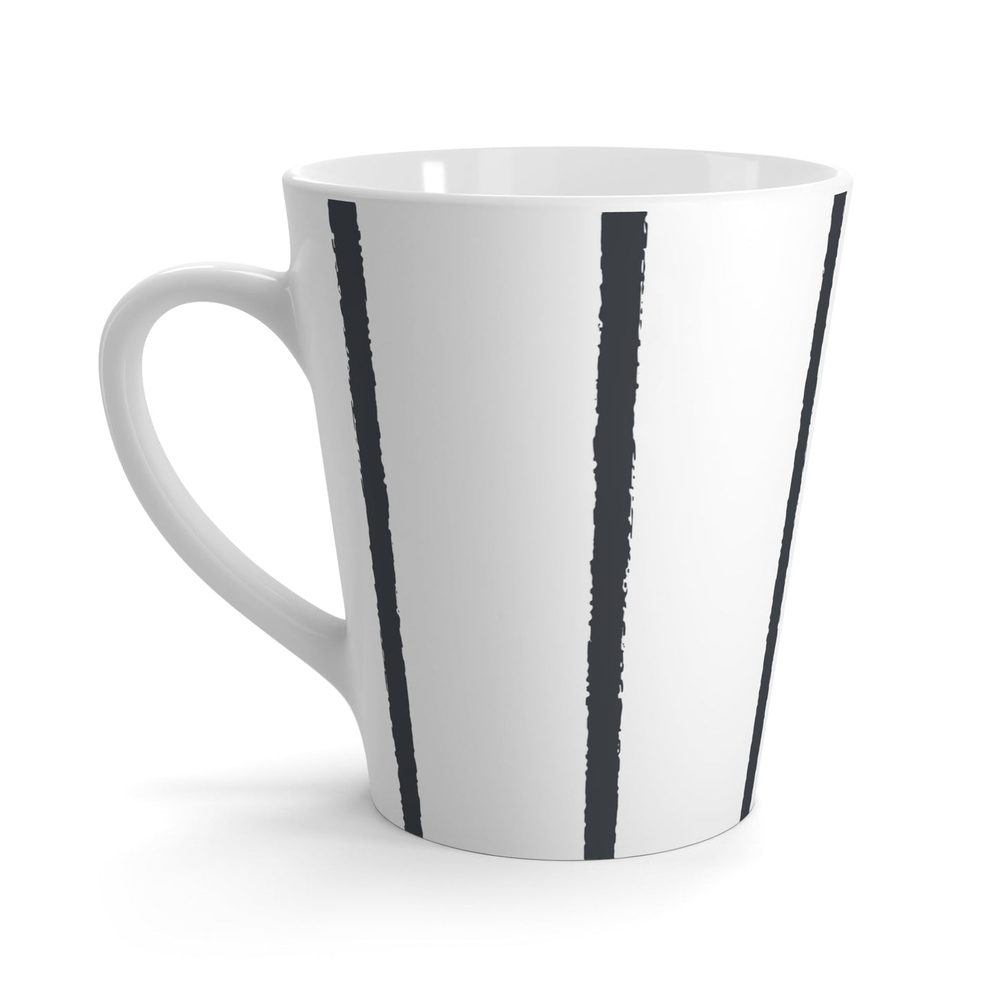 White Ceramic Latte Mug with Minimalist Vertical Brush Stroke Print in Dark Grey #CALM-1201-100-301