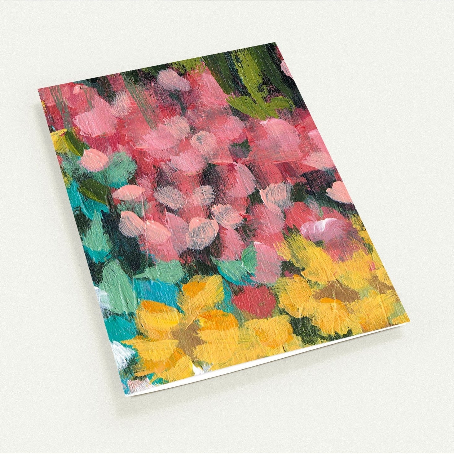 Floral Garden — Fine Art Note Cards with Pink and Yellow Acrylic Print Abstract Detail, Blank Inside, Pack of 10 with Envelopes #NCNA-1384
