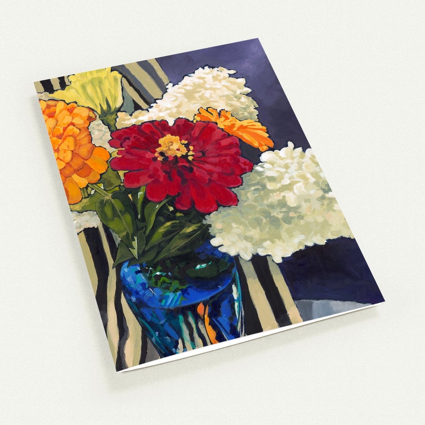 Hydrangeas & Zinnias — Fine Art Note Cards with Hydrangeas and Zinnias Acrylic Print Design, Blank Inside, Pack of 10 with Envelopes #NCNA-1031