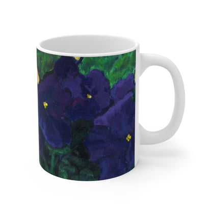 Purple Floral Ceramic Mug & Polyester Placemat 8-Pc Bundle (Service for 4) | CABF-CM-1090