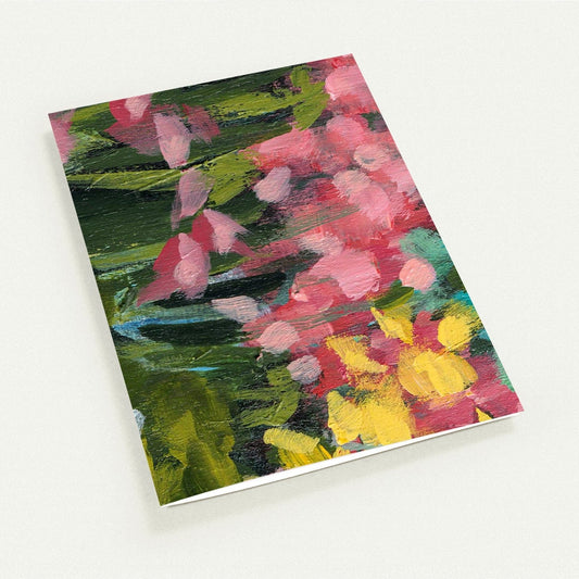 Floral Garden — Fine Art Note Cards with Green and Pink Acrylic Print Abstract Detail, Blank Inside, Pack of 10 with Envelopes #NCNA-1387