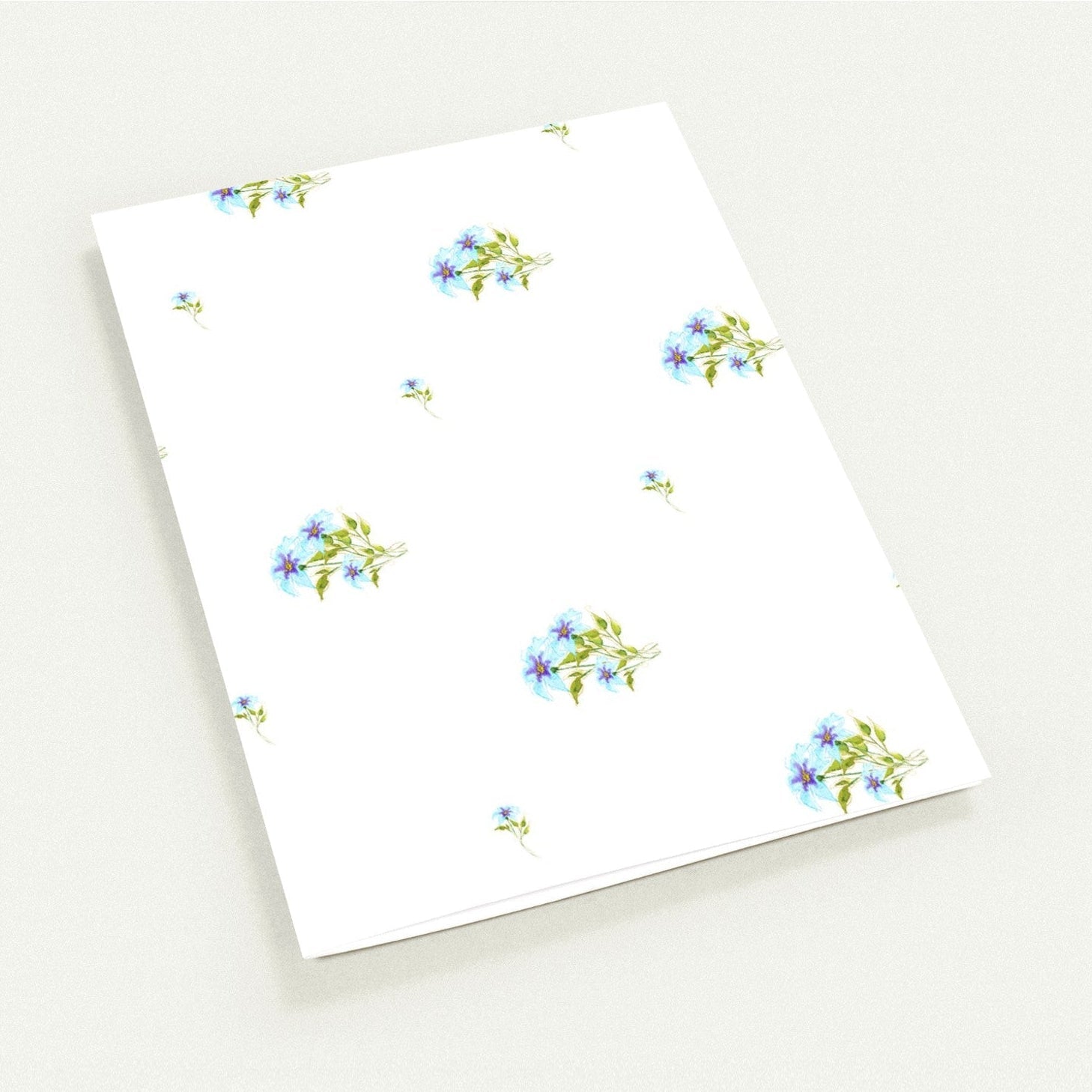 Aqua Bloom — Fine Art Watercolor Note Cards with Medium Aqua-Blue Floral Pattern, Blank Inside, Pack of 10 with Envelopes #NCNA-1373