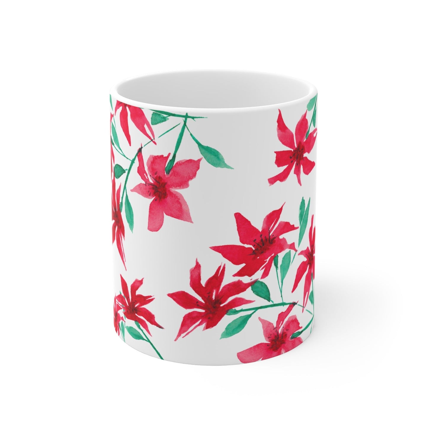 Red Floral Ceramic Mug & Polyester Placemat 8-Pc Bundle (Service for 4) | CABF-CM-1334