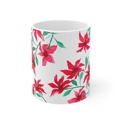 Red Floral Ceramic Mug & Polyester Placemat 8-Pc Bundle (Service for 4) | CABF-CM-1334