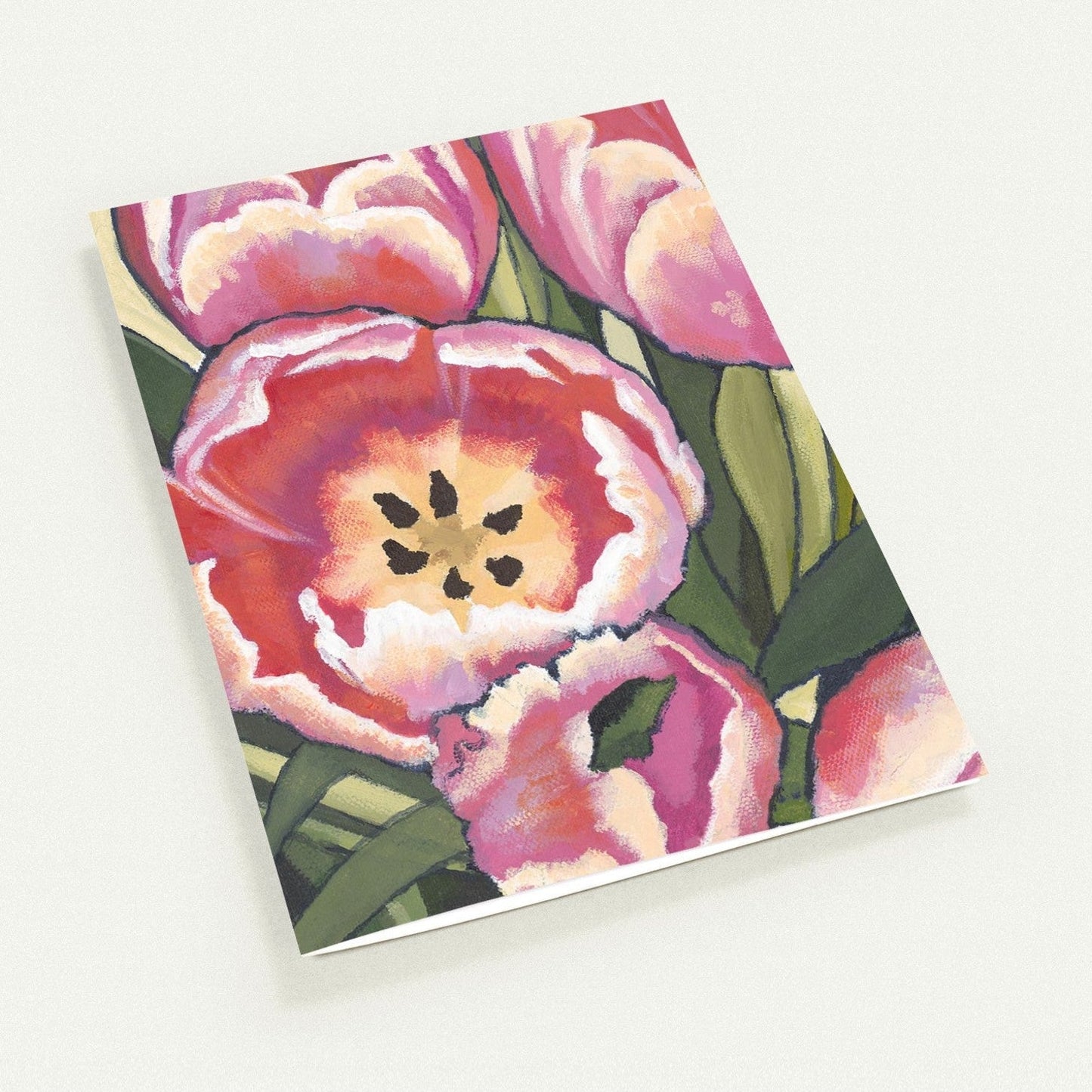 Pink Tulips — Fine Art Note Cards with Pink Tulips Acrylic Print Design, Blank Inside, Pack of 10 with Envelopes #NCNA-1081