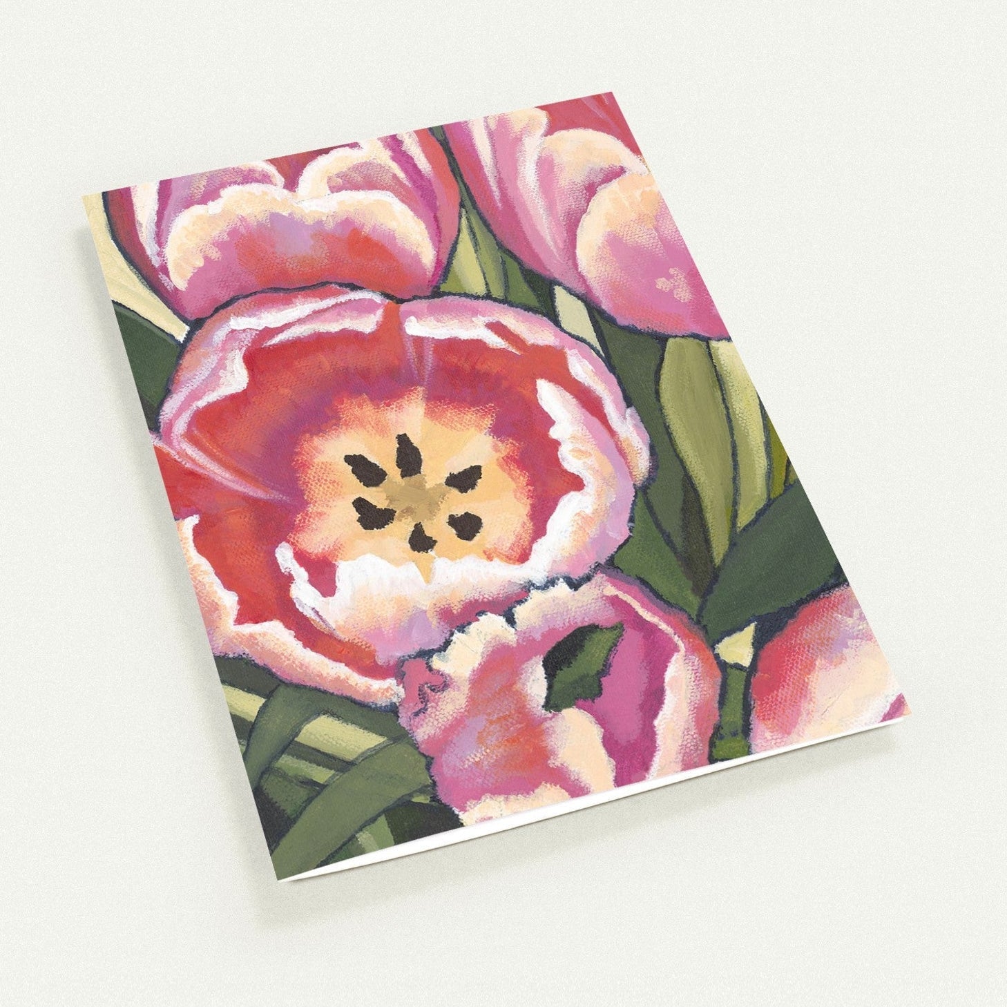 Pink Tulips — Fine Art Note Cards with Pink Tulips Acrylic Print Design, Blank Inside, Pack of 10 with Envelopes #NCNA-1081