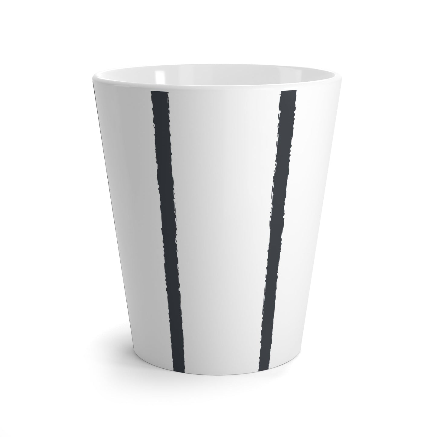 White Ceramic Latte Mug with Minimalist Vertical Brush Stroke Print in Dark Grey #CALM-1201-100-301