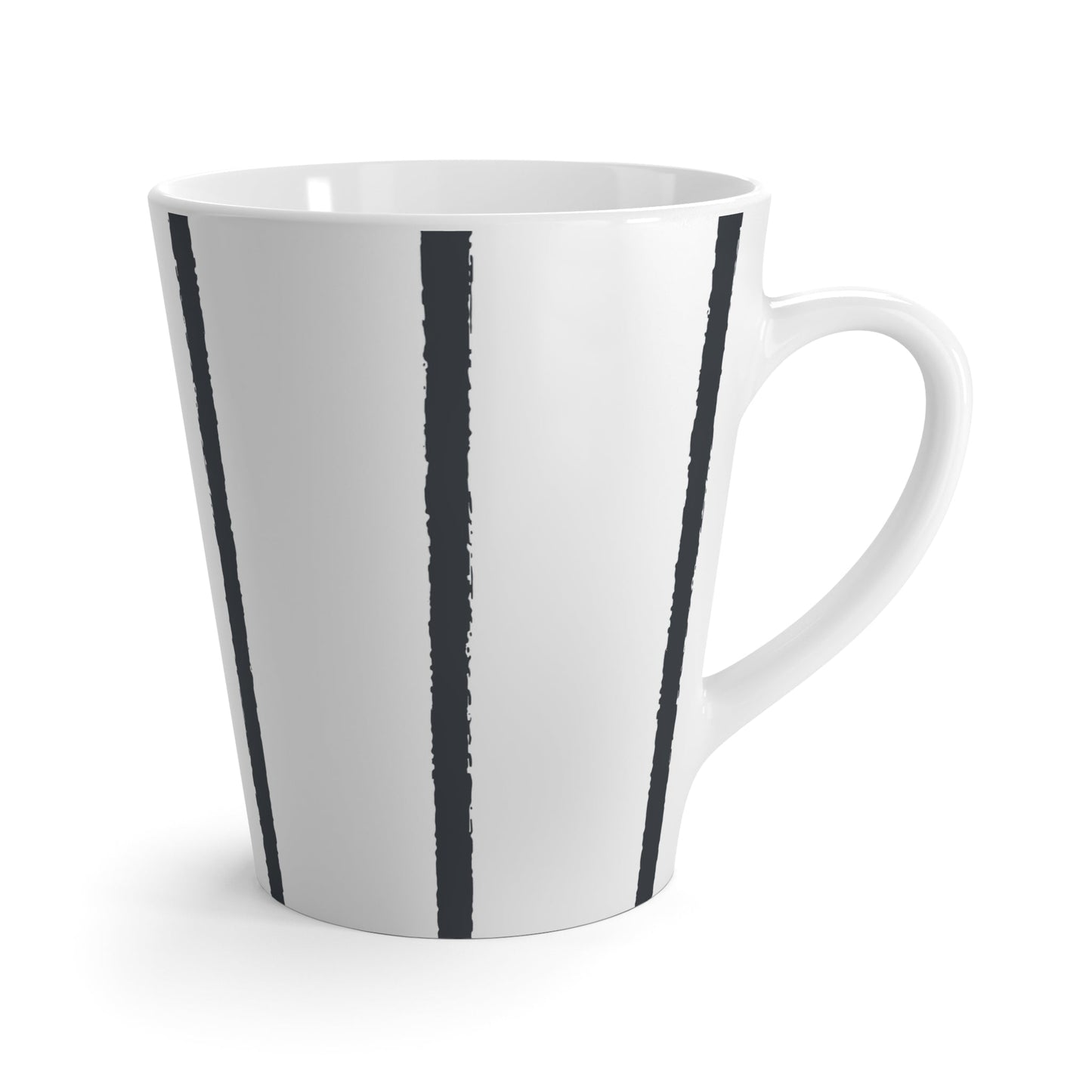 White Ceramic Latte Mug with Minimalist Vertical Brush Stroke Print in Grey #CALM-1201-100-301