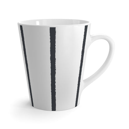 White Ceramic Latte Mug with Minimalist Vertical Brush Stroke Print in Grey #CALM-1201-100-301