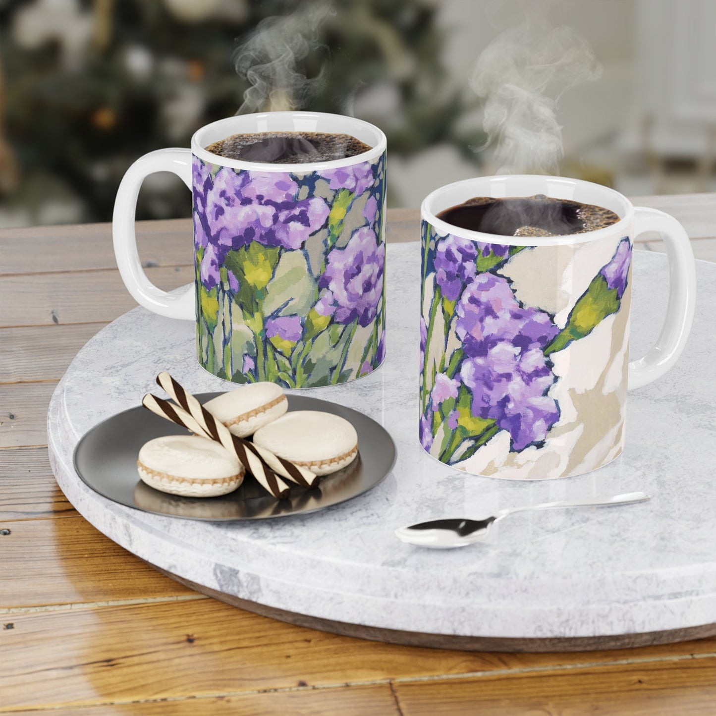 Mauve Carnations Ceramic Mug & Polyester Placemat 8-Pc Bundle (Service for 4) | CABF-CM-1070