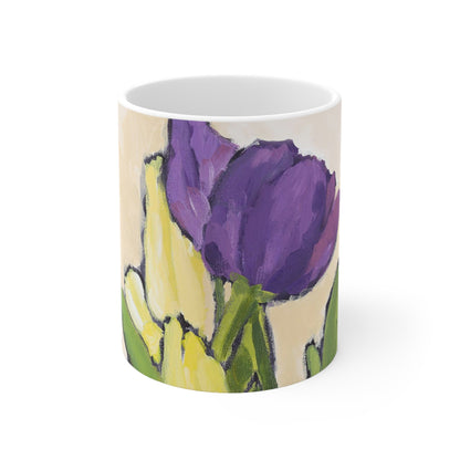 Purple & Yellow Tulips Ceramic Mug & Polyester Placemat 8-Pc Bundle (Service for 4) | CABF-CM-1060