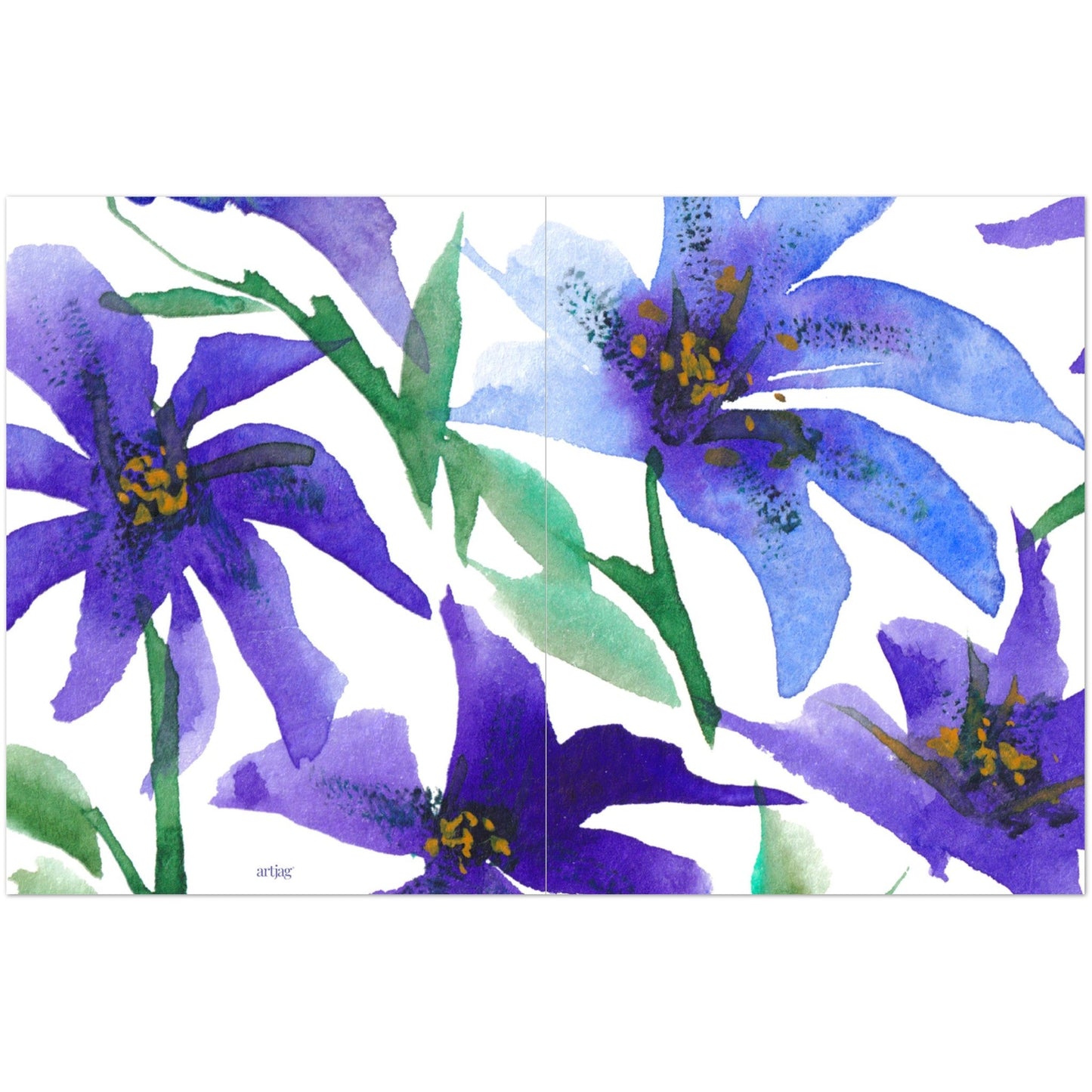 Indigo Bloom — Fine Art Watercolor Note Cards with Large Purple Floral Design, Blank Inside, Pack of 10 with Envelopes #NCNA-1301
