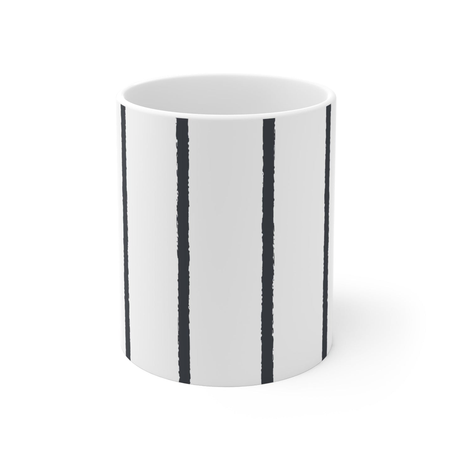 White Ceramic Mug with Minimalist Vertical Brush Stroke Print in Dark Grey #CACM-1201-301