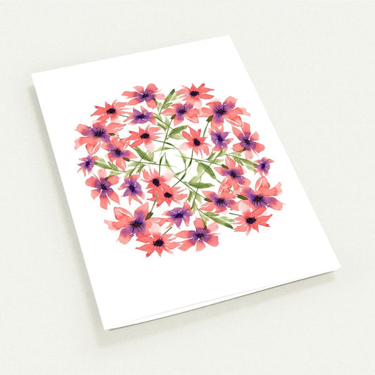 Coral Bloom — Fine Art Watercolor Note Cards with Coral-Pink Circular Mandala Design, Blank Inside, Pack of 10 with Envelopes #NCNA-1342