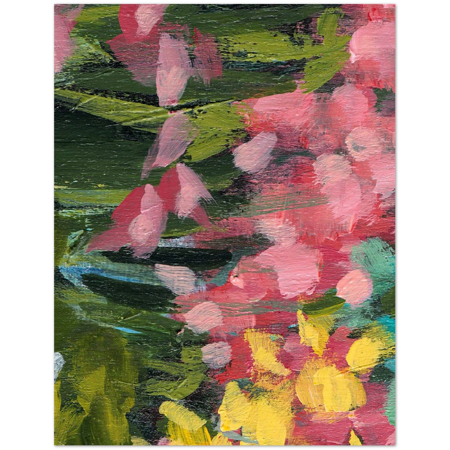 Floral Garden — Fine Art Note Cards with Green and Pink Acrylic Print Abstract Detail, Blank Inside, Pack of 10 with Envelopes #NCNA-1387