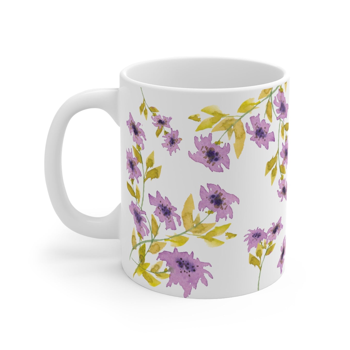 Mauve Floral Ceramic Mug & Polyester Placemat 8-Pc Bundle (Service for 4) | CABF-CM-1364