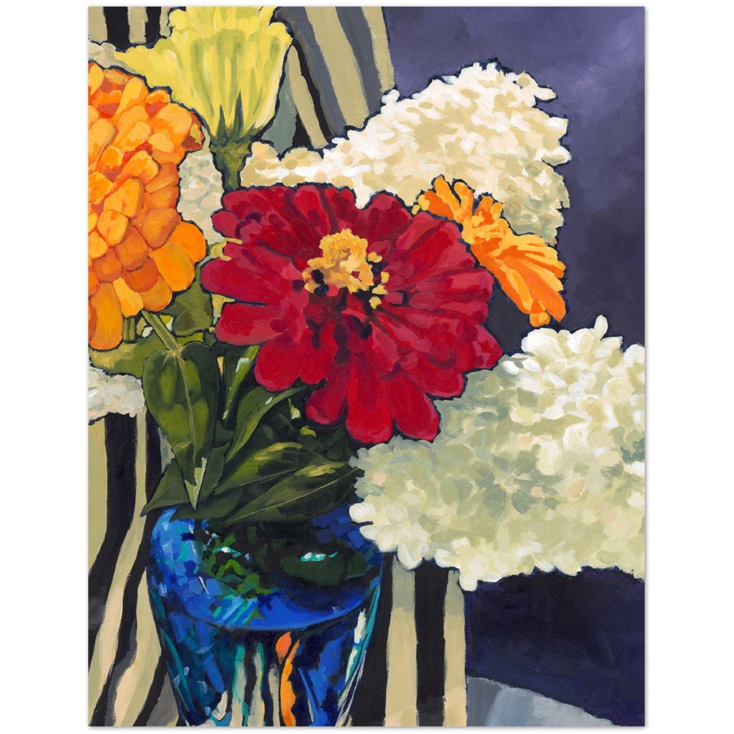 Hydrangeas & Zinnias — Fine Art Note Cards with Hydrangeas and Zinnias Acrylic Print Design, Blank Inside, Pack of 10 with Envelopes #NCNA-1031