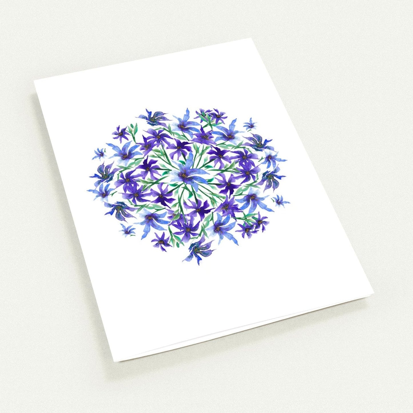 Indigo Bloom — Fine Art Watercolor Note Cards with Purple Circular Mandala Design, Blank Inside, Pack of 10 with Envelopes #NCNA-1302