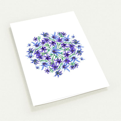 Indigo Bloom — Fine Art Watercolor Note Cards with Purple Circular Mandala Design, Blank Inside, Pack of 10 with Envelopes #NCNA-1302