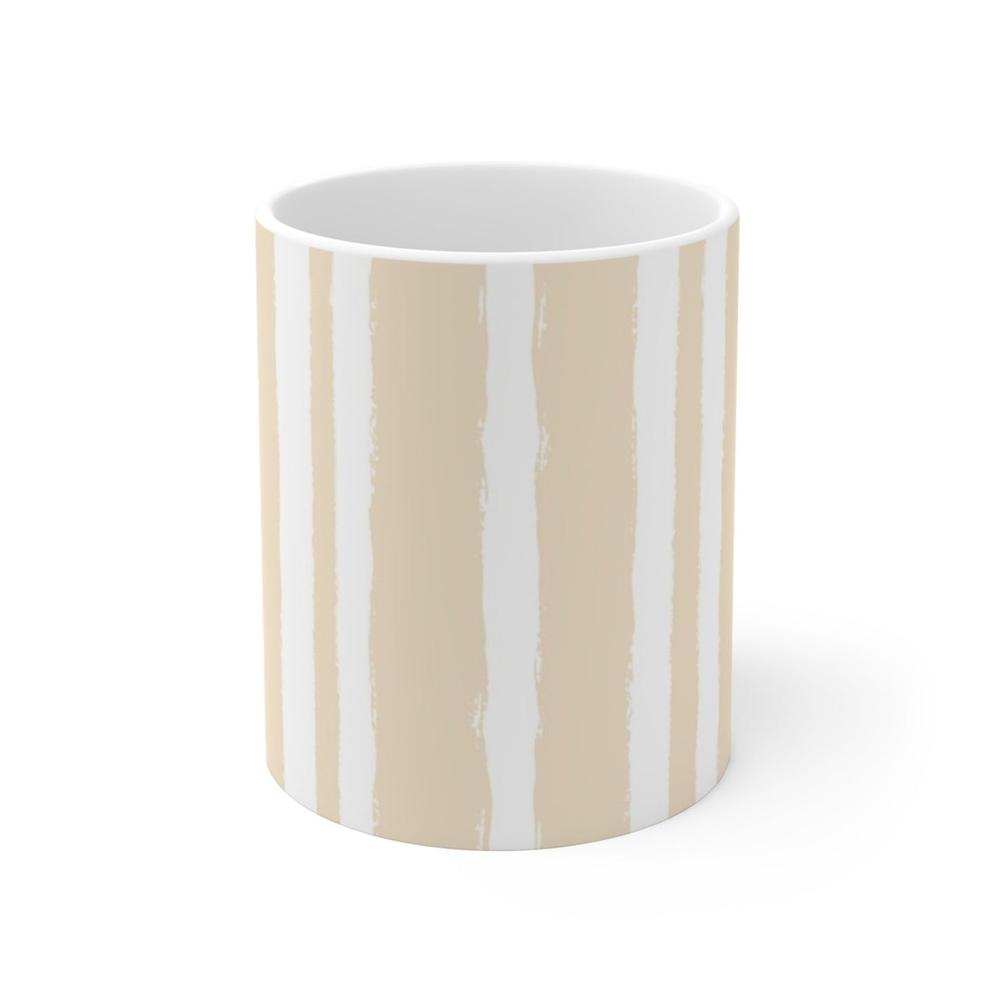 White Ceramic Mug with Bold Vertical Brush Stroke Print in Beige #CACM-1032-111