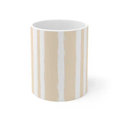 White Ceramic Mug with Bold Vertical Brush Stroke Print in Beige #CACM-1032-111