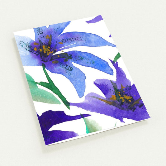 Indigo Bloom — Fine Art Watercolor Note Cards with Large Purple Floral Design, Blank Inside, Pack of 10 with Envelopes #NCNA-1301
