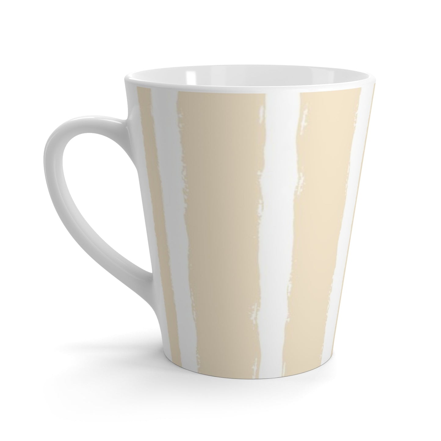 White Ceramic Latte Mug with Bold Vertical Brush Stroke Print in Beige #CALM-1032-111