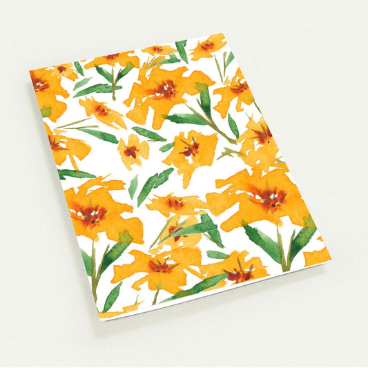 Saffron Garden — Fine Art Watercolor Note Cards with Large Yellow-Orange Floral Design, Blank Inside, Pack of 10 with Envelopes #NCNA-1311