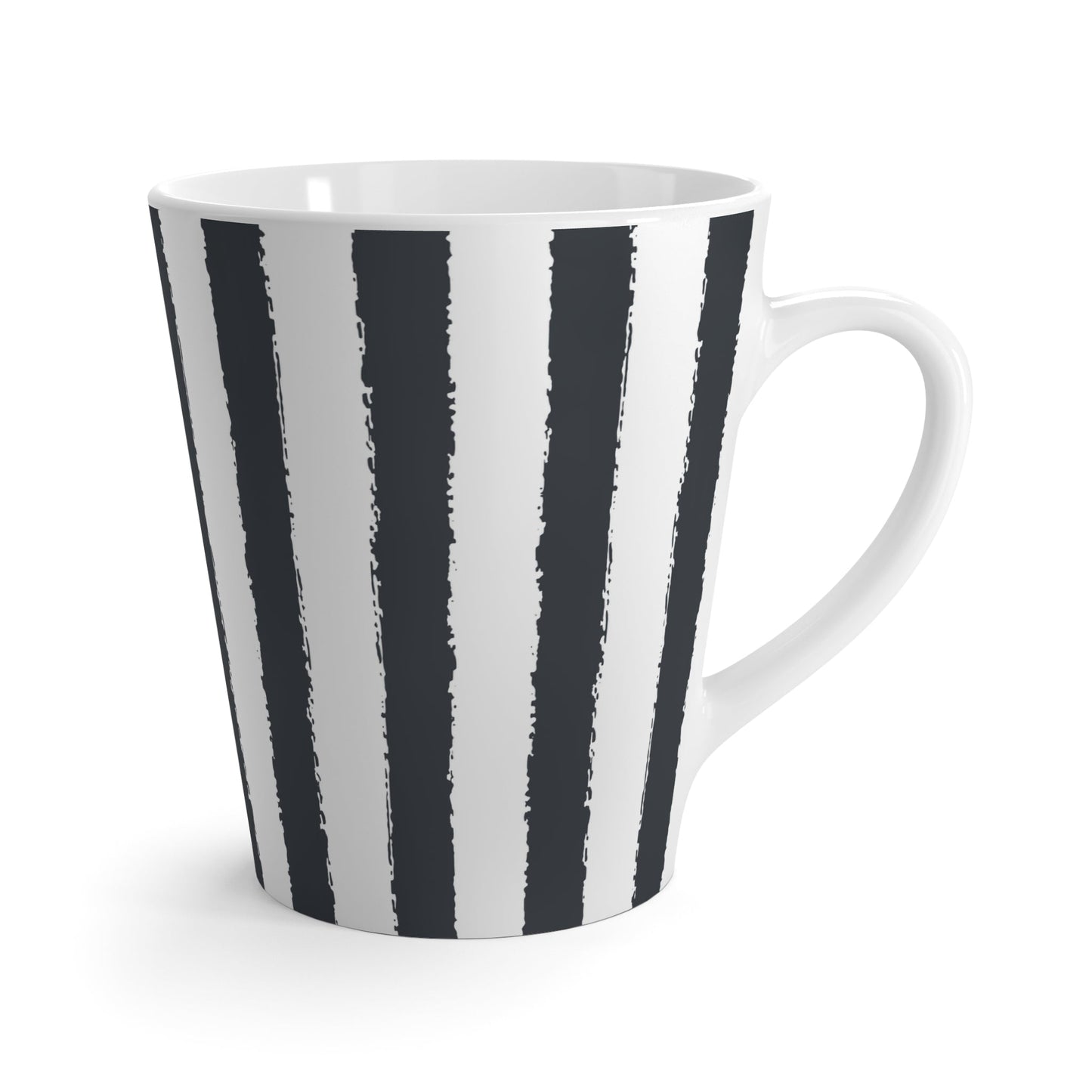 White Ceramic Latte Mug with Classic Vertical Brush Stroke Print in Grey #CALM-1201-100-251
