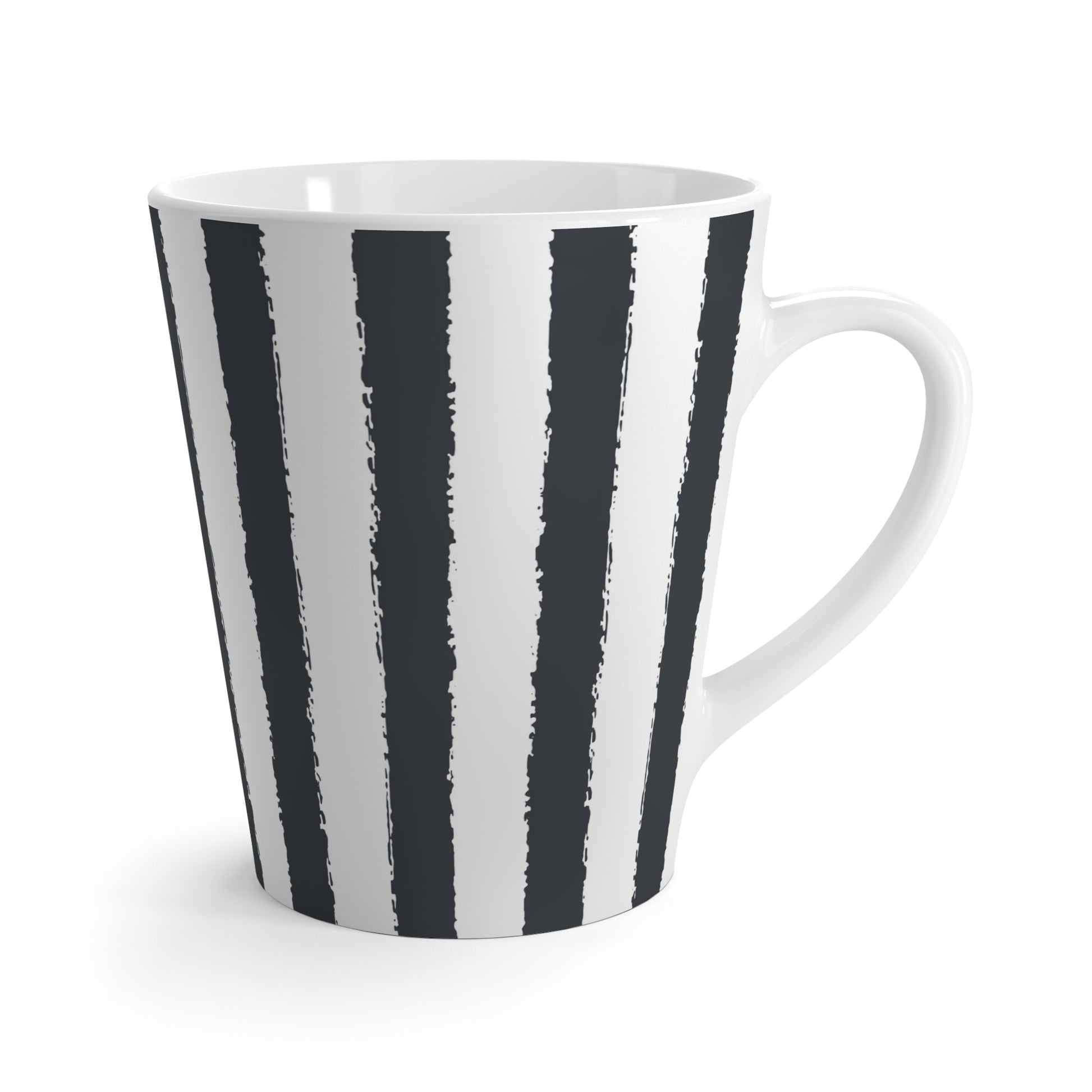 White Ceramic Latte Mug with Classic Vertical Brush Stroke Print in Grey #CALM-1201-100-251