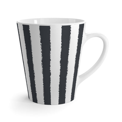 White Ceramic Latte Mug with Classic Vertical Brush Stroke Print in Grey #CALM-1201-100-251
