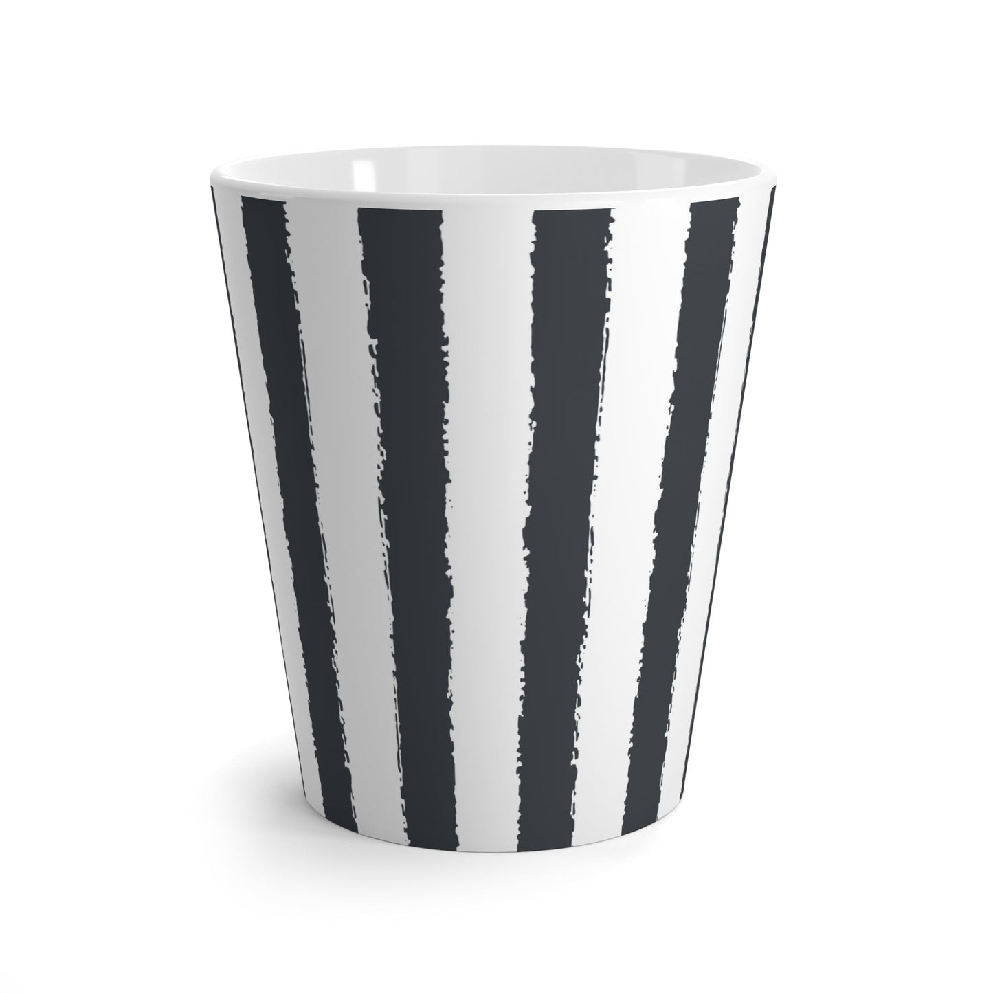 White Ceramic Latte Mug with Classic Vertical Brush Stroke Print in Dark Grey #CALM-1201-100-251