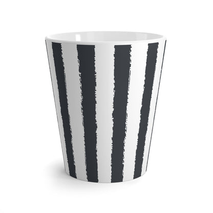 White Ceramic Latte Mug with Classic Vertical Brush Stroke Print in Dark Grey #CALM-1201-100-251