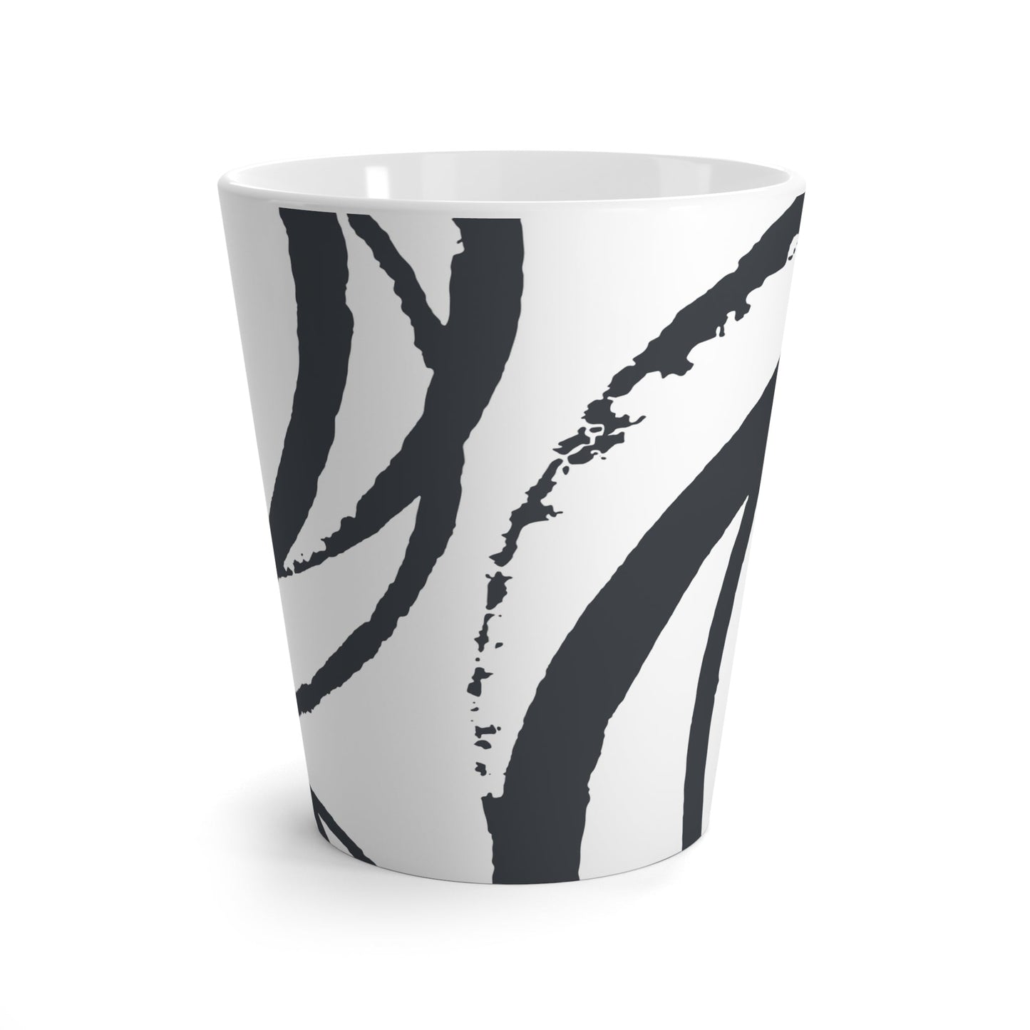White Ceramic Latte Mug with Organic Swirls Brush Stroke Print in Dark Grey #CALM-1201-100-112