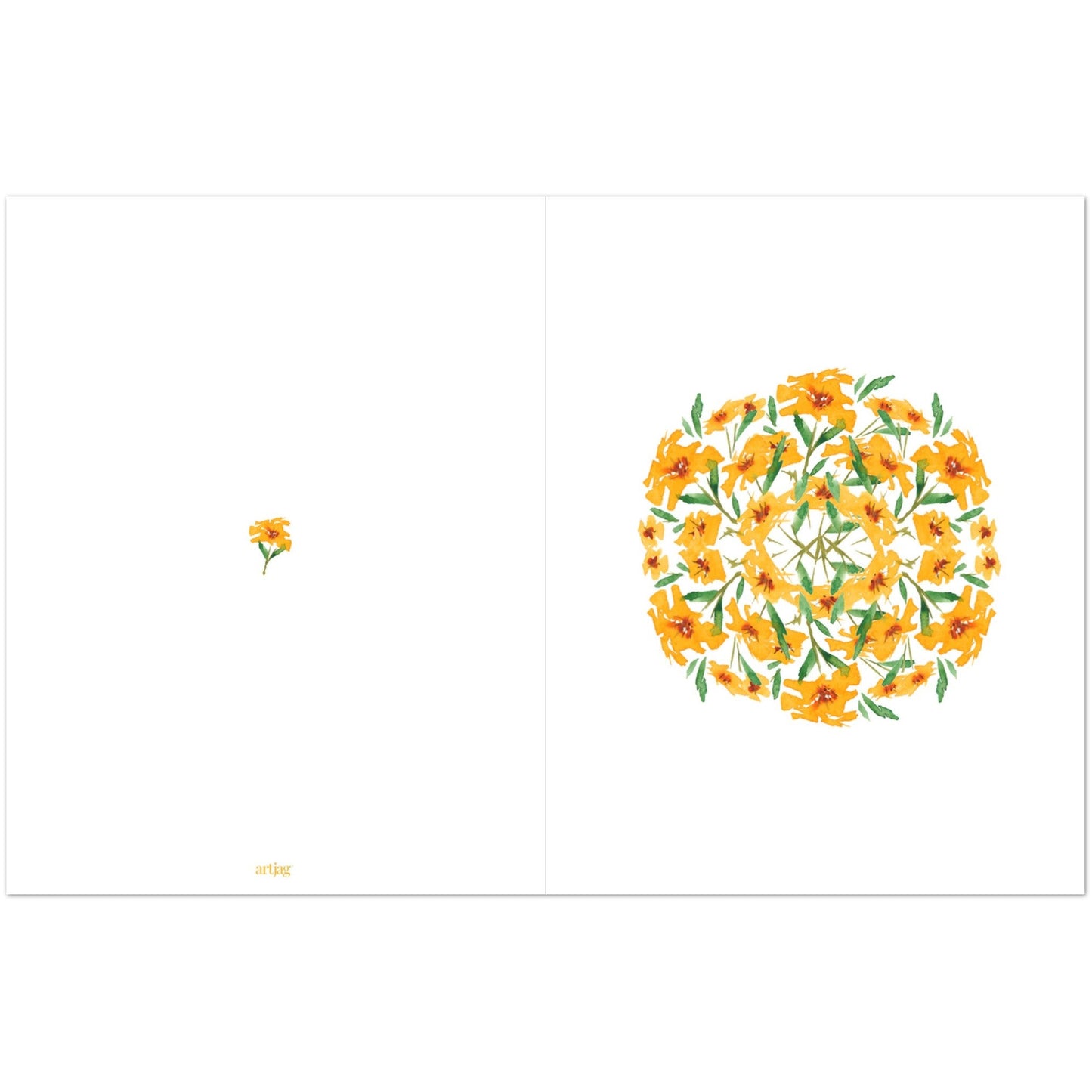 Saffron Garden — Fine Art Watercolor Note Cards with Yellow-Orange Circular Mandala Design, Blank Inside, Pack of 10 with Envelopes #NCNA-1312