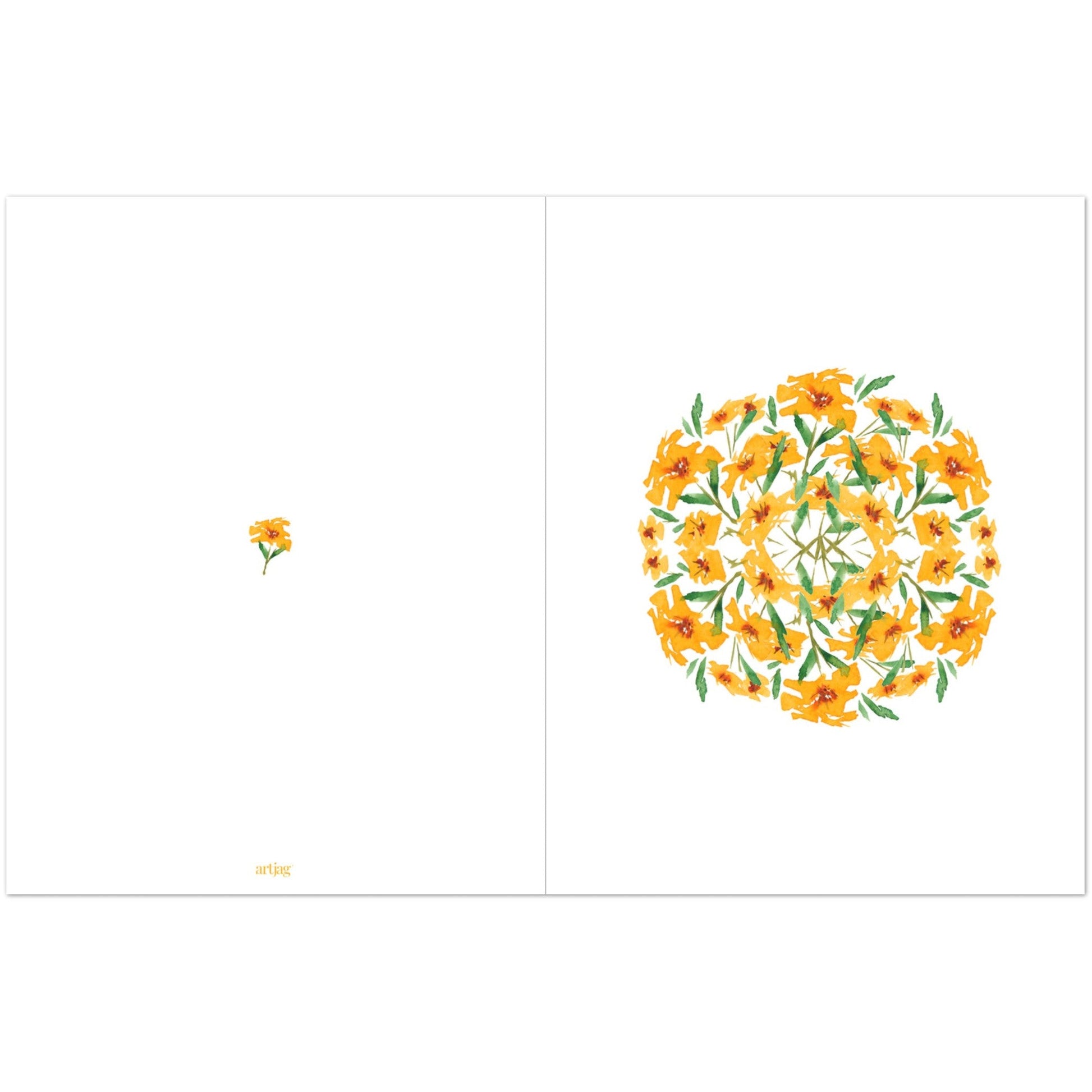 Saffron Garden — Fine Art Watercolor Note Cards with Yellow-Orange Circular Mandala Design, Blank Inside, Pack of 10 with Envelopes #NCNA-1312