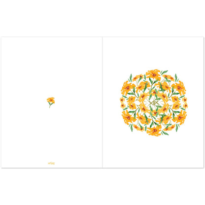 Saffron Garden — Fine Art Watercolor Note Cards with Yellow-Orange Circular Mandala Design, Blank Inside, Pack of 10 with Envelopes #NCNA-1312
