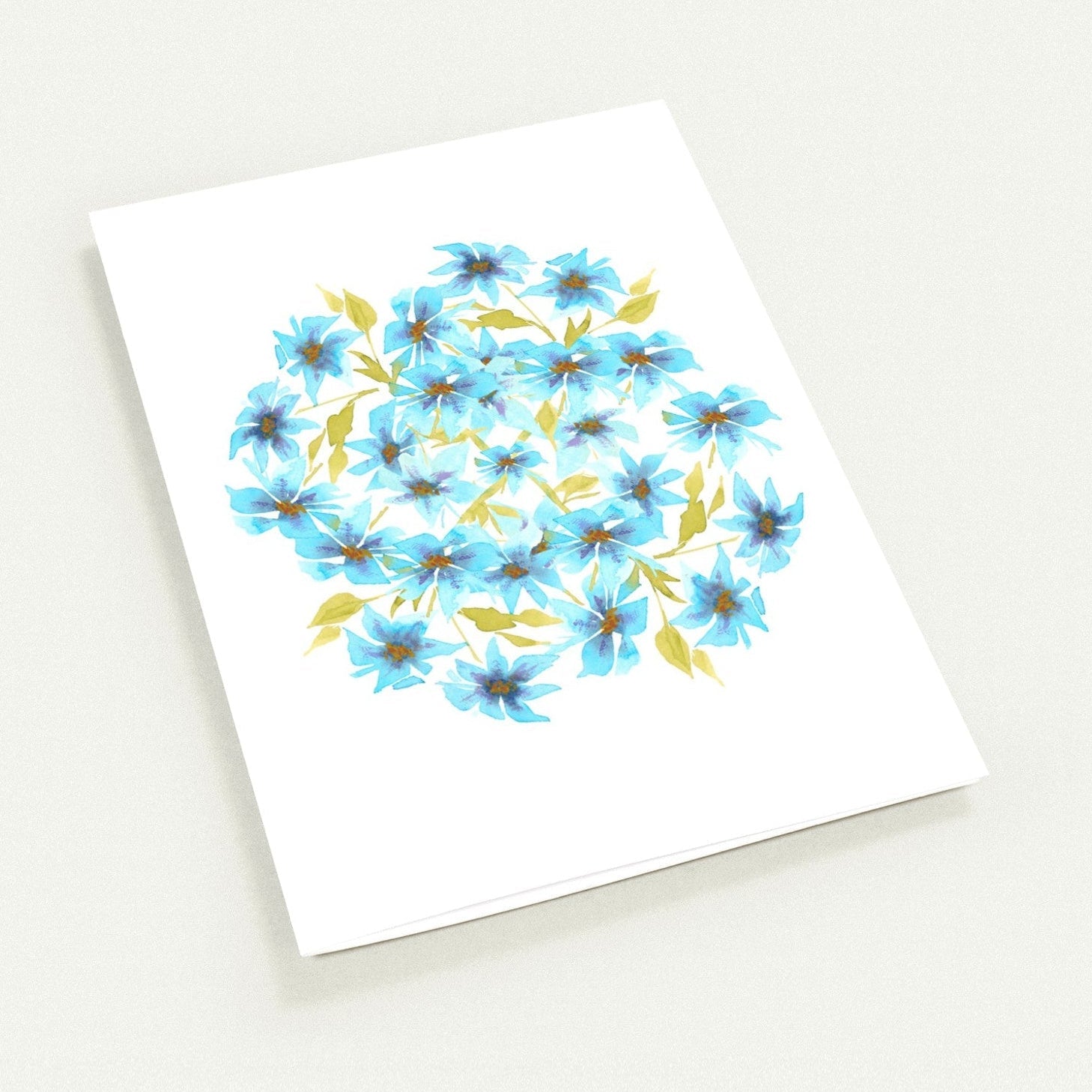 Cerulean Bloom — Fine Art Watercolor Note Cards with Blue Circular Mandala Design, Blank Inside, Pack of 10 with Envelopes #NCNA-1432