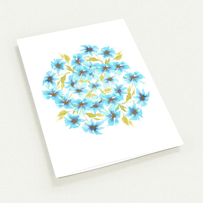Cerulean Bloom — Fine Art Watercolor Note Cards with Blue Circular Mandala Design, Blank Inside, Pack of 10 with Envelopes #NCNA-1432