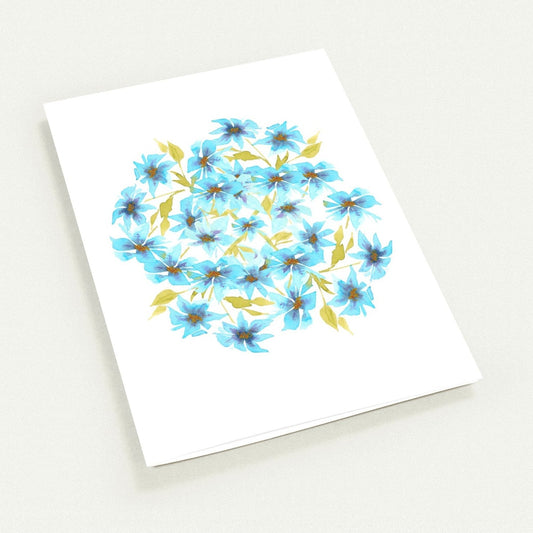 Cerulean Bloom — Fine Art Watercolor Note Cards with Blue Circular Mandala Design, Blank Inside, Pack of 10 with Envelopes #NCNA-1432